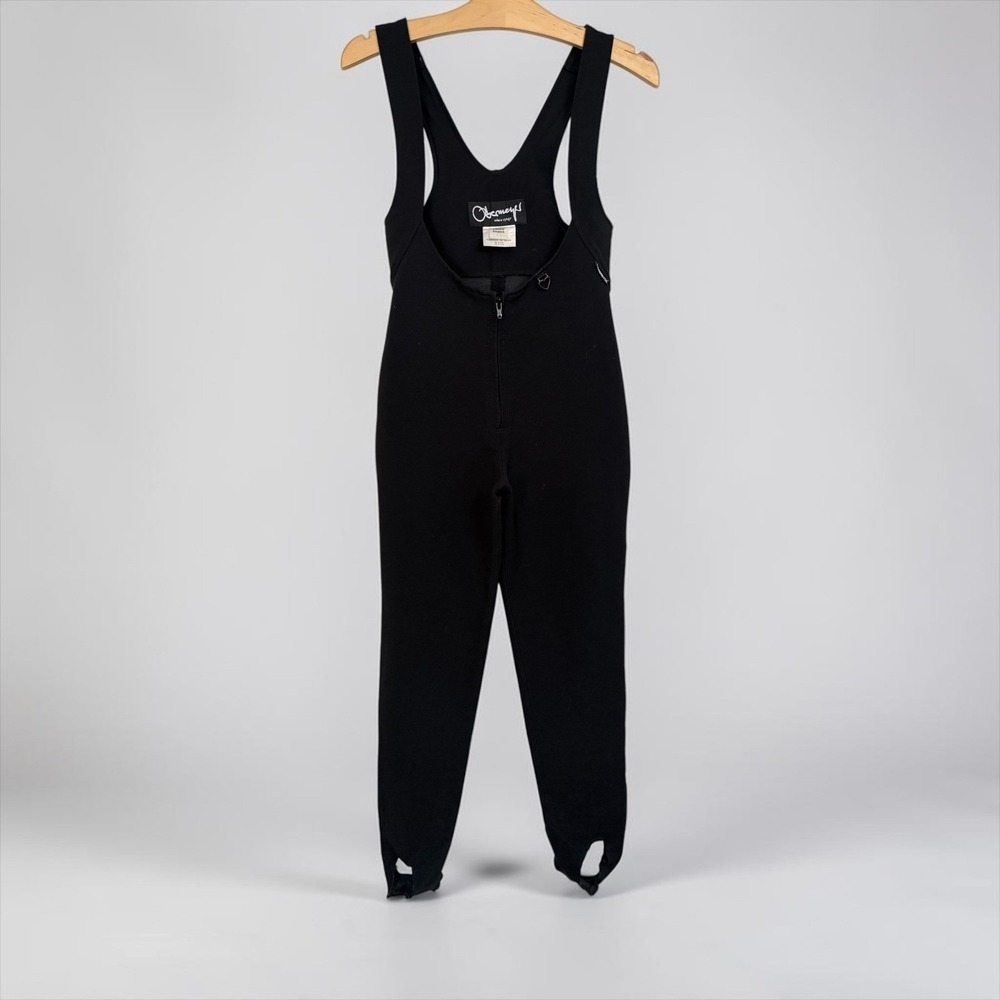 Obermeyer Vintage Black Wool Blend Ski Bib Stirrup Pants Winter Zip 4R 4 'Japan